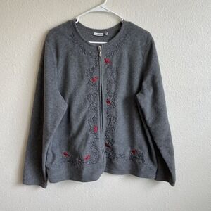 Croft & Barrow Women X-Large Embroidered Long Sleeve Full Zip Jacket Charcoal